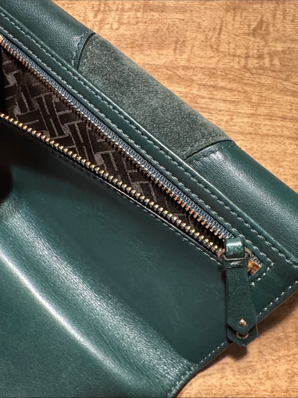 A Cole Haan Dark Teal Leather Wallet with Suede Accent - Picture 6 of 8